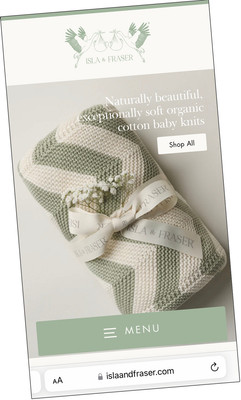 A screenshot of a mobile browswer opened to the Isla & Fraser homepage showing on of their blankets