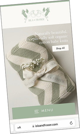 A screenshot of a mobile browswer opened to the Isla & Fraser homepage showing on of their blankets