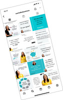 A screenshot of an Instagram grid featuring brand graphics and headshots of the business owner
