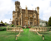 The gardens in Oakley Court set up for an outdoor wedding blessing