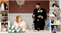 A collage of photos during the speeches at a wedding - lots of emotions, laughter and smiles