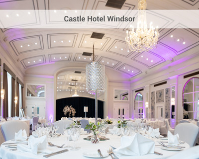 The Castle Hotel in Windsor's stunning ballroom set up for a wedding