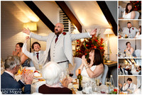 A collage of wedding photographs portraying the speeches and reactions at Macdonald Windsor Hotel