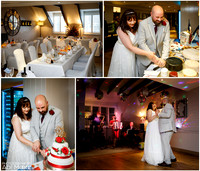 A collage of wedding photos at Macdonald Windsor hotel, including cake cutting and first dance - all natural in style