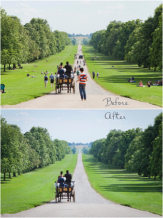 Before and after of wedding photos on Windsor's Long Walk