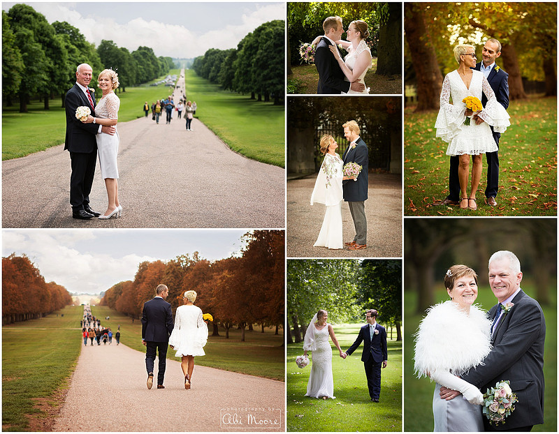 Wedding photos of couples on Windsor's Long Walk