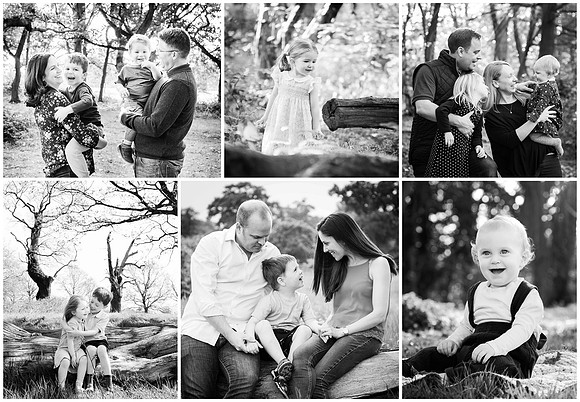 Collage of professional family portraits outdoors in natural light