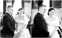 Bride & groom laugh during their ceremony at Windsor Guildhall, photographed in black & white