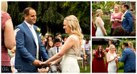 Collage of wedding photographs showing a bride and groom saying their vows at Oakley Court in Windsor