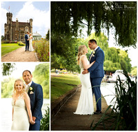 Collage of relaxed and natural wedding photographs of bride and groom at Oakley Court in Windsor