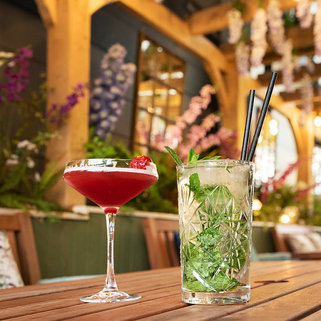 Two cocktails on a table at the Leaf bar in Windsor