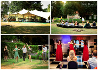 Collage of photographs from a garden party wedding at Oakley Court hotel in Windsor