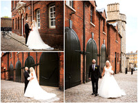 A collage of a bride and groom at locations around Windsor near the Guildhall and Castle