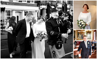 Bride being led across the road in Windsor by a piper, from the Macdonald hotel to the Windsor Guildhall