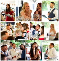 Natural photos of wedding speeches and reactions in the marquee at Oakley Court